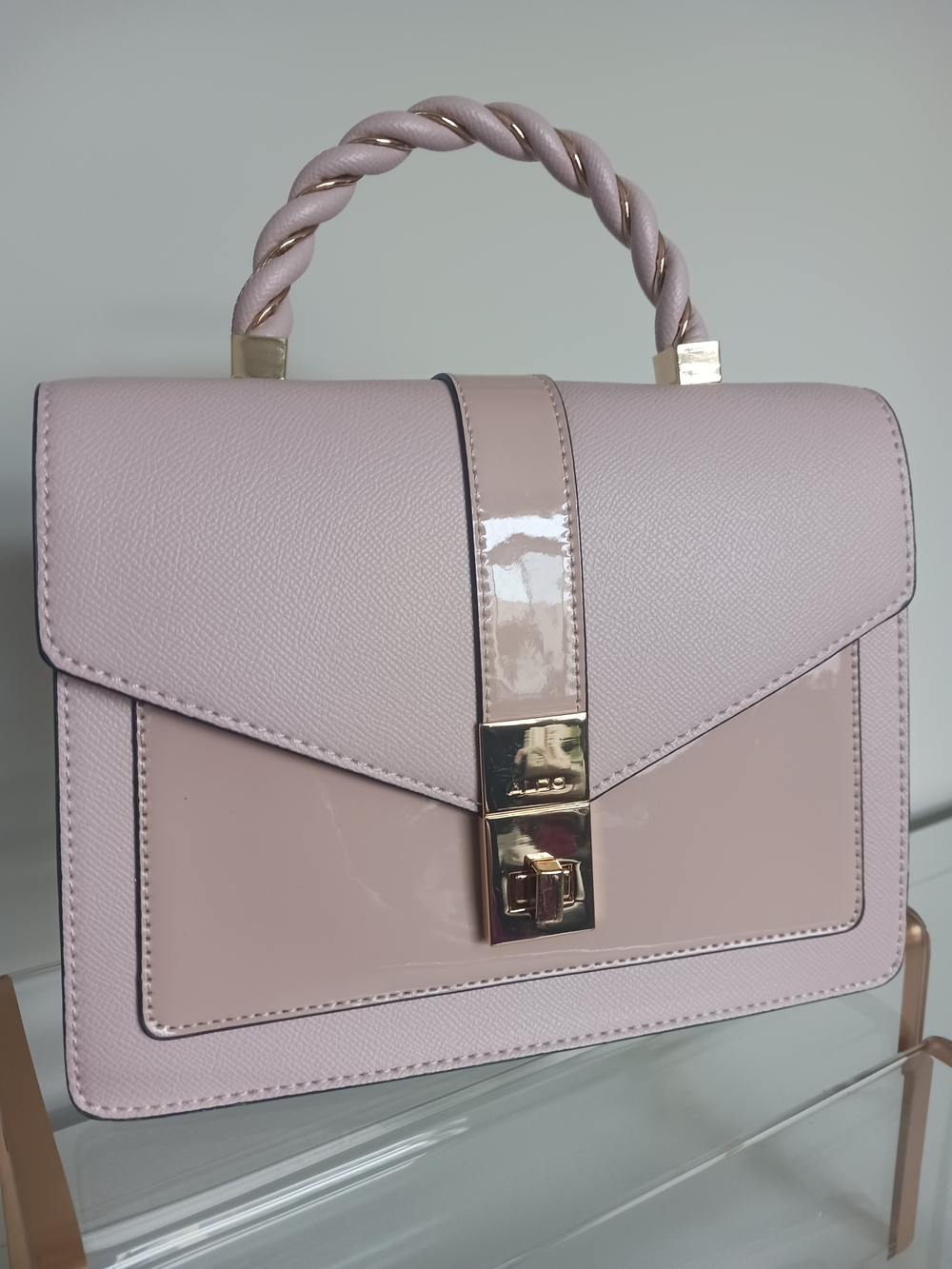 Aldo Blush Pink Top Handle Satchel Bag Gold Hardware Crossbody Strap Structured
